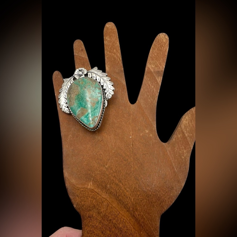 Signed Navajo Native American Sterling Silver Natural Turquoise Adjustable Ring - Picture 4 of 6